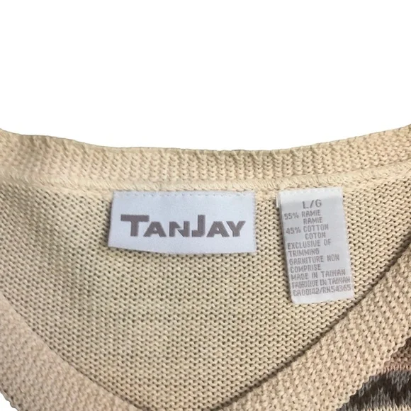 Vintage TanJay Knit Cardigan Sweater - Size Large - geometric and flower designs - Picture 2 of 6